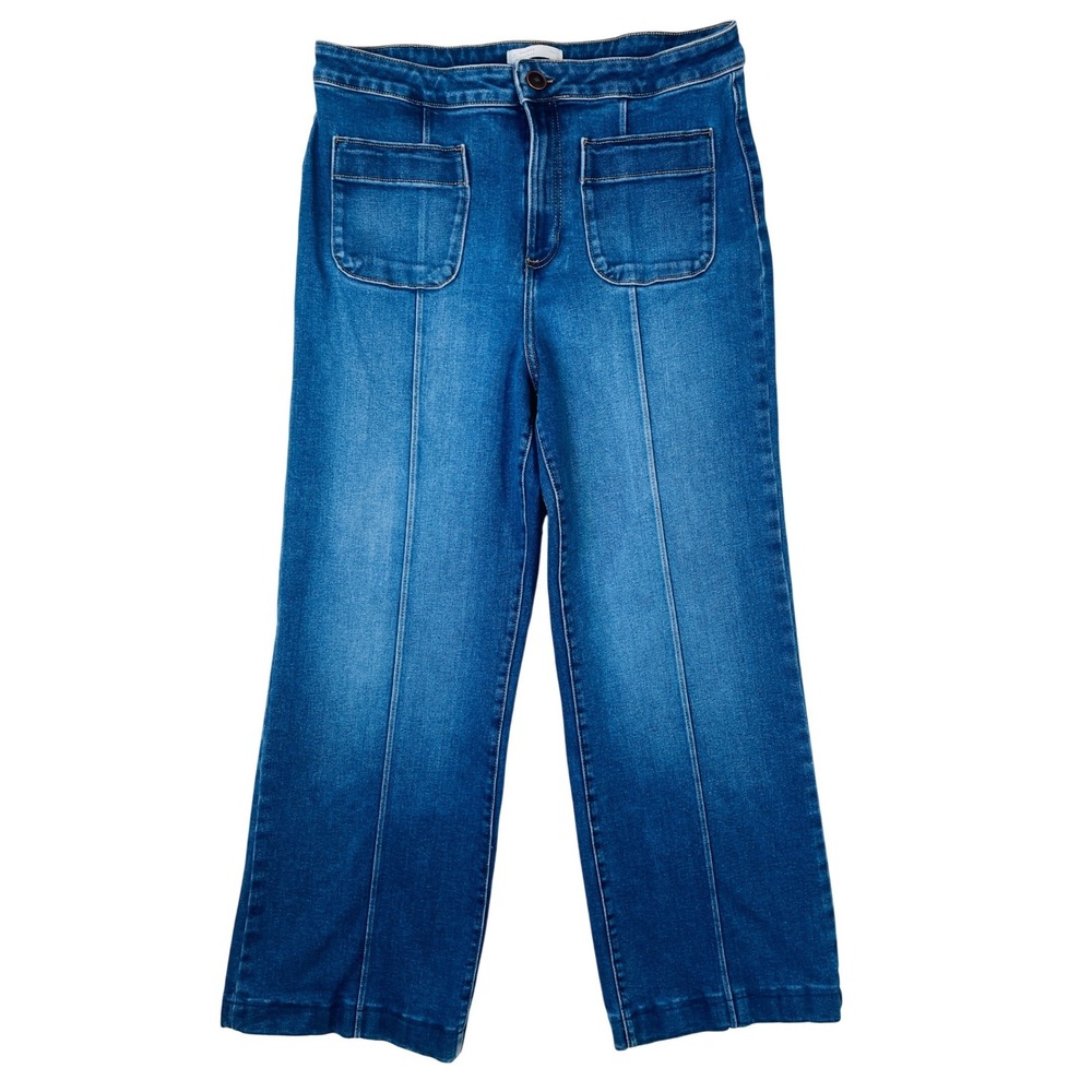 LC Lauren Conrad Blue High Rise Wide Leg Front Seam Patch Pocket Jeans Size 12